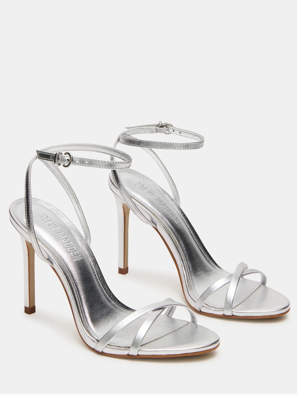 Steve Madden Silver Leather Jypsey Ankle-Strap Stiletto heels